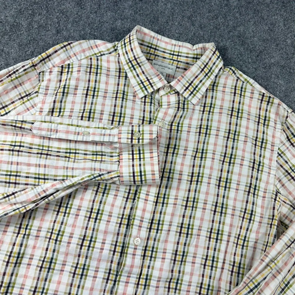 Banana Republic Button Down Mens XXL Multi Color Plaid Cotton Long Sleeve Shirt
